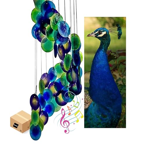 Bellaa 23332 Wind Chimes Capiz Sea Glass Shells Large 27 inch Outside Windchimes Peacock Home Decor Outdoor Garden Patio Yard Lawn Unique Gifts for Mom Grandma Woman Sympathy Memorial Remembrance - color: B Peacock Wind Chimes