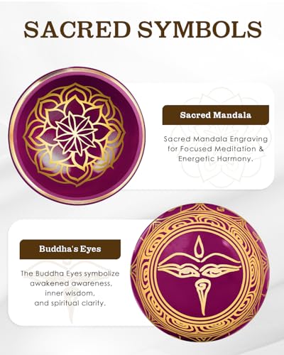 Tibetan Singing Bowls – Hand-Hammered in Nepal, Authentic Meditation Sound Bowls for Yoga, Chakra Healing, Mindfulness & Spiritual Self-Care Gifts for Women - color: Red(Lotus)