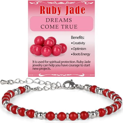 LPBeads Beaded Bracelets for Women Energy Gemstone Charm Jewelry Adjustable Bracelet Gifts for Mom, Daughter, Wife, Friends, Bestie - color: Ruby Jade