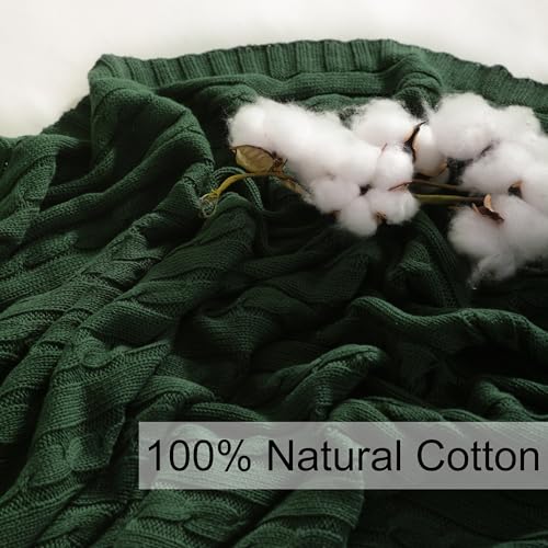 NTBAY 100% Pure Cotton Cable Knit Throw Blanket, Super Soft Warm 51x67 Knitted Throw Blanket for Couch, Sofa, Chair, Bed - Extra Cozy, Machine Washable, Comfortable Home Decor, Dark Green
