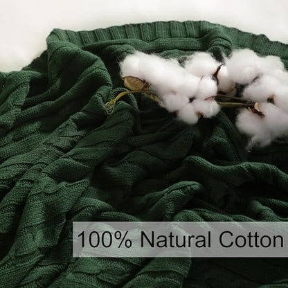 NTBAY 100% Pure Cotton Cable Knit Throw Blanket, Super Soft Warm 51x67 Knitted Throw Blanket for Couch, Sofa, Chair, Bed - Extra Cozy, Machine Washable, Comfortable Home Decor, Dark Green