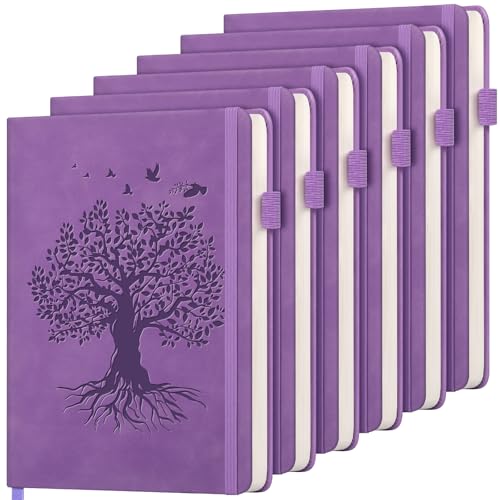 6 Pack Lined Journal Notebook for Women Men, A5 Hardcover Leather Journals for Writing, 200 Pages Thick Paper, Daily Journal Notebook for Work, School, Note Taking, Business, Travel, College Ruled - color: A-Tree-Purple, size: 6 Pack-A5