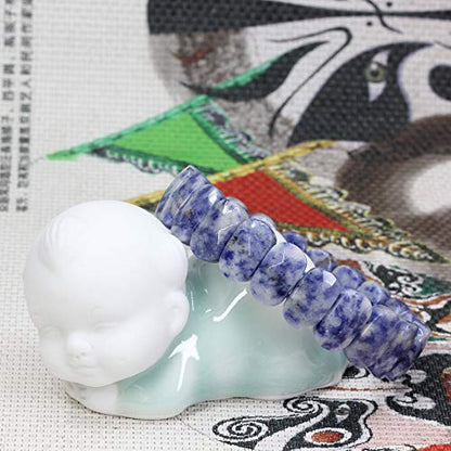 Keleny Semi Precious Stones 14mm Faceted Oval Beads Crystal Rock Elastic Bangle 7.5 Inch - color: Blue Spot Jasper