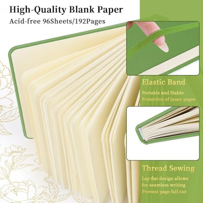 E-WEICHEN Square 5x5 inches 80gsm 96sheets/192 Pages Notebooks Blank Sketchbooks Travel Journal Pocket Hardcover Paint Writing Diary Memo Planner PU Leather Cover. Green - color: PU Cover-5x5in-Green
