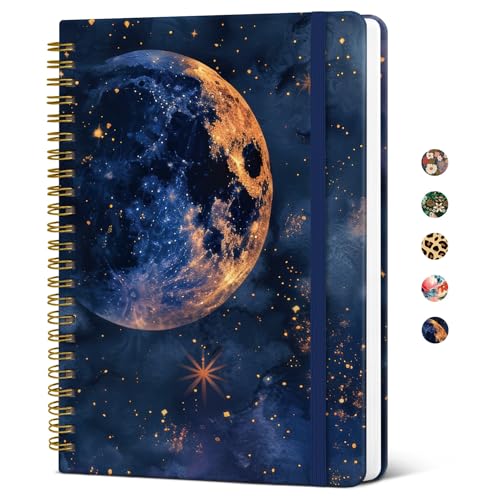 Taja Lined Spiral Journal Notebook for Women, A5 Cute College Ruled Hardcover Notebook for Work & Note Taking, Pretty Journal for Writing, 140 Pages, Lunar Light - color: j-Lunar Light