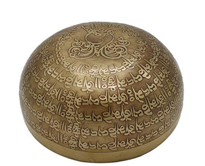 KHUSI 6 Inch Tibetan Singing Bowl, Full Mantra Conch Engraved Sound Bowl for Mindfulness Chakra Bowl, Comes w/Silk Box, Cushion and Leather grip Mallet