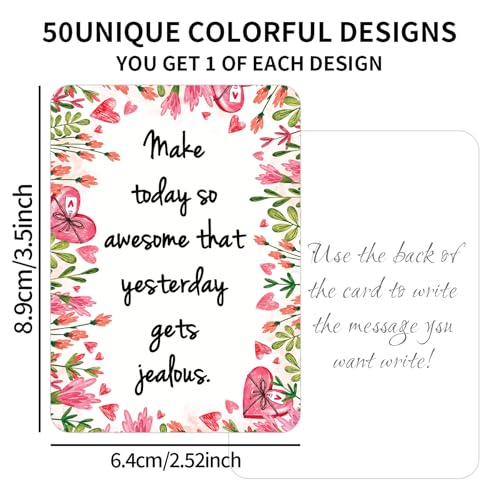 50 Pcs Motivational Cards, 2.52 * 3.5 inch Inspirational Positive Affirmations Cards for Employees Coworkers, and Kids, Blank Back