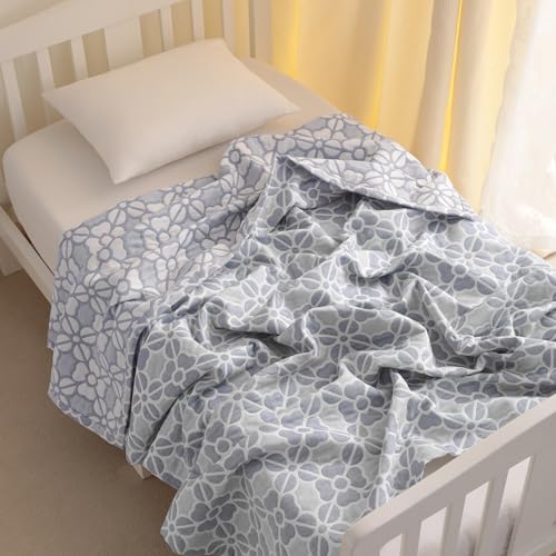 NTBAY 3 Layer Oversized Muslin Cotton Toddler Blanket, 45x60 Inches Jacquard Reversible Nursery Bed Blanket, Super Soft and Thermal Crib Blanket for All Seasons, Baby Gift, 45"x60", Blue Clover - color: Blue Clover, size: 45x60 Inch (Pack of 1)