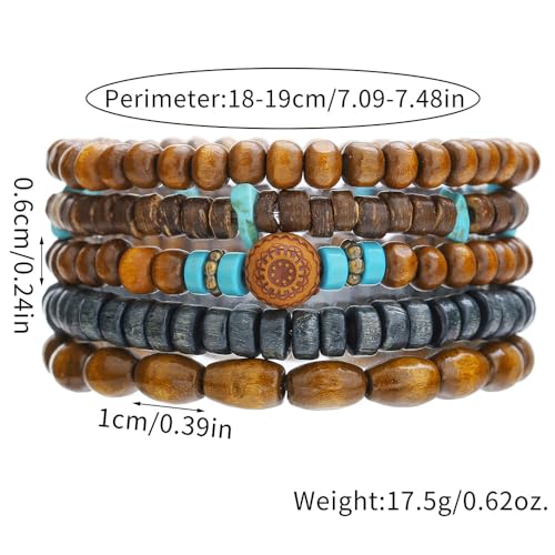 Vintage Multilayer African Turpine Wood Beaded Stretch Bracelets Bohemian Retro Coconut Shell Stackable Elastic Bracelet for Women Men Summer Beach Vacation Holiday Jewelry Gifts - style: StyleF