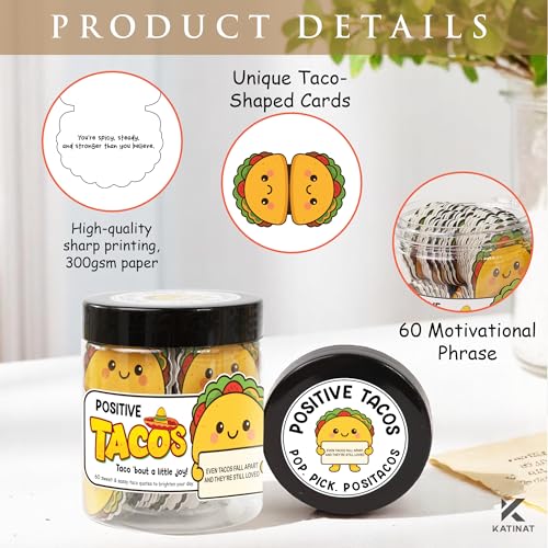 Positive Taco Jar 60 Positive Affirmation Cards Funny Birthday Gifts for Women Men Fathers Day Teacher Appreciation Graduation Gifts Son Dad Mom Daughter Sister Friend Coworkers Student Back to School - color: Positive Taco