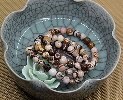 Angelstones Handmade Natural Healing Gemstone 8mm Round Beads Stretch Crystal Bracelet 7 Inch Unisex - color: African Zebra Jasper