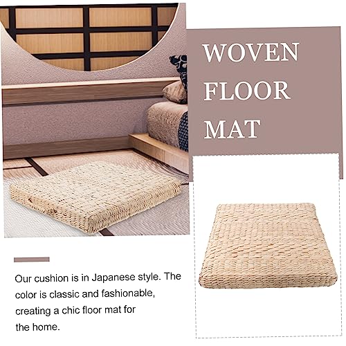 Ciieeo 1pc Handmade Straw Woven Cushion for Yoga Meditation Square Tatami Floor Mat Diameter Thick for Indoor Use and Creative