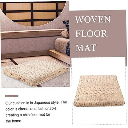 Ciieeo 1pc Handmade Straw Woven Cushion for Yoga Meditation Square Tatami Floor Mat Diameter Thick for Indoor Use and Creative
