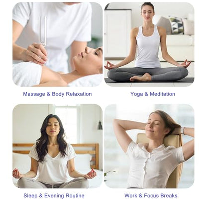 Tuning Fork Set – 128Hz 432Hz 512Hz 528Hz Weighted & Unweighted Frequency Tools with Activator, Mallet & Vegan Pouch – for Yoga, Meditation, Chakra, Ideal as a Gift