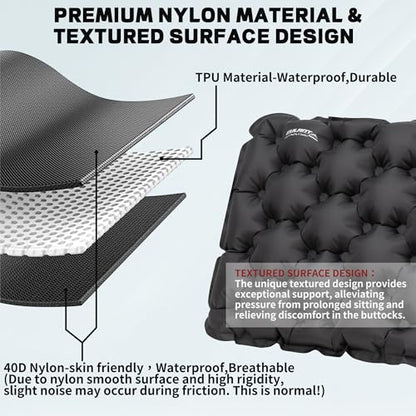 EULANT Inflatable Seat Cushion Lightweight Compact Stadium Seat Pad Camping Travel Air Seat Cushion for Airplane Hiking Bleachers Office Home Sports Events(Black) - color: Black