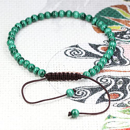 Keleny Natural Gemtones 4mm Round Beads Crystal Adjustable Braided Macrame Tassels Bracelets Unisex - color: Green Malachite
