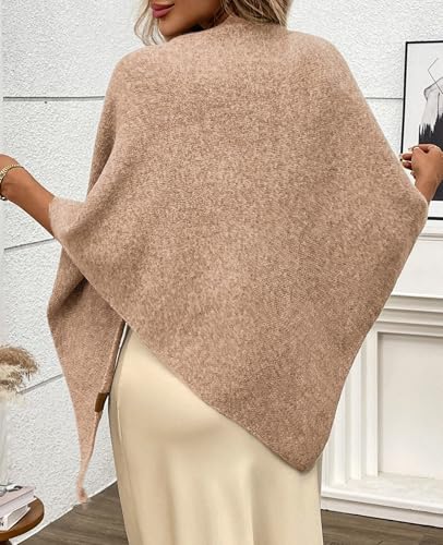 Women's Pashmina Shawl Wraps for Evening Dresses Wedding Bridal Open Front Poncho Cape Soft Large Scarf - color: Camel