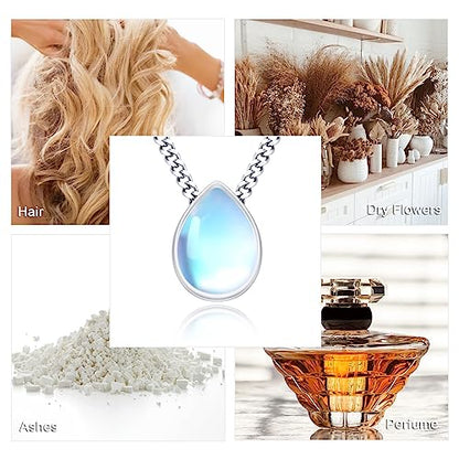 Urn Necklace for Ashes 925 Sterling Silver Cremation Pendant Horse/Dragon/Owl/Moonstone/Opal/Turquoise/Moss Agate/Malachite Keepsake Memorial Jewelry for Women Men - style: Moonstone