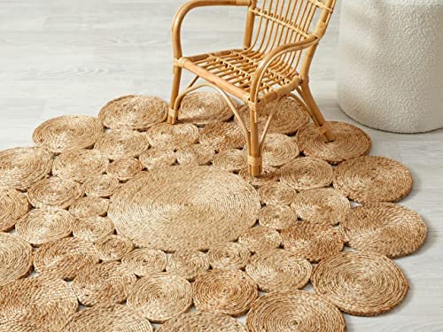 Handwoven Jute Area Rug - 6 feet Round - Natural Fiber- Rustic Vintage Boho Beige Braided Reversible Rug - Eco Friendly Rugs for Bedroom - Kitchen - Living Room - Farmhouse Hallways (6' Round) - color: Natural- 03, size: 6' (Round)