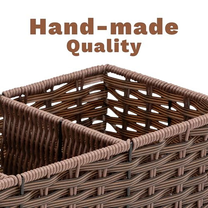 myHomeBody Wicker Basket With 3 Compartments, For Toilet Tank Paper Rolls, Hand Woven Bathroom Countertop Organizer, Bedroom Organization, 1pc, Dark Walnut - color: Dark Walnut