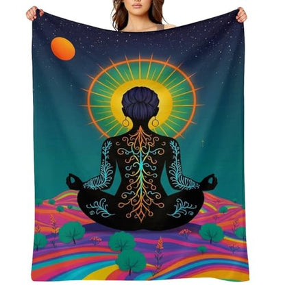 Yoga Meditation Chakra Print Throw Blanket, Soft Flannel Fuzzy Cozy Warm Blanket for Couch Bed Sofa Home Decor, 60"x80" - size: 60*80 in