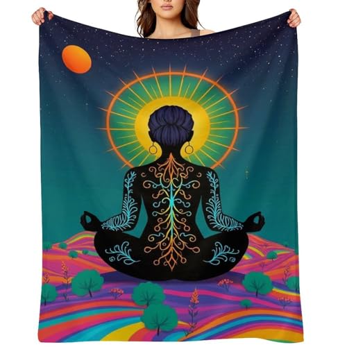 Yoga Meditation Chakra Print Throw Blanket, Soft Flannel Fuzzy Cozy Warm Blanket for Couch Bed Sofa Home Decor, 60"x80" - size: 60*80 in