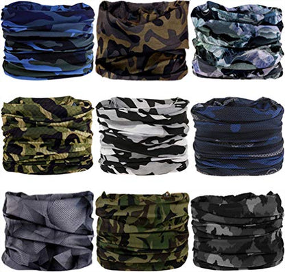 Headband Neck Gaiter Head Wrap Headwear Face Mask Magic Scarf Bandana for Men and Women - color: 9pc.camouflage New Series