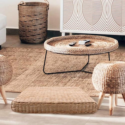 ABOOFAN Japanese Style Square Braided Straw Woven Meditation Pillow 40x40cm 6cm Thick Yoga Floor Cushion for Sitting and Zen Practice Home Woven Floor Pad