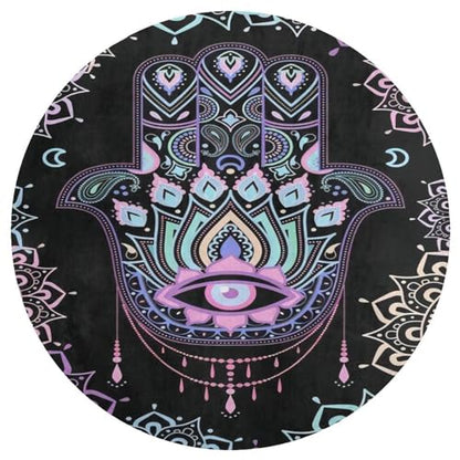 Hamsa Hand of Fatima Meditation Mandala Ultra Soft Non-Slip Area Rugs Indoor Coral Velvet Floor Mat Short Flannel Carpet for Living Room Bedroom Dining Room