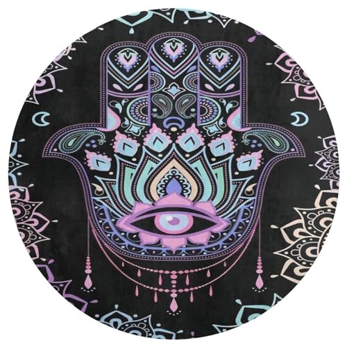 Hamsa Hand of Fatima Meditation Mandala Ultra Soft Non-Slip Area Rugs Indoor Coral Velvet Floor Mat Short Flannel Carpet for Living Room Bedroom Dining Room