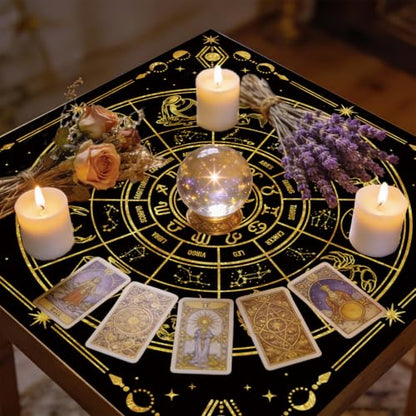 Tarot Altar Cloth Twelve Zodiac Signs Card Table Tablecloth Celestial Golden Sun Tablecloth with Tarot Bag for Reading Rituals Crystals Spiritual Divination Witchcraft Supplies - color: Twelve Zodiac Signs