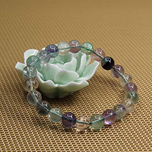 Angelstones Handmade Natural Healing Gemstone 8mm Round Beads Stretch Crystal Bracelet 7 Inch Unisex - color: Clear Green Fluorite