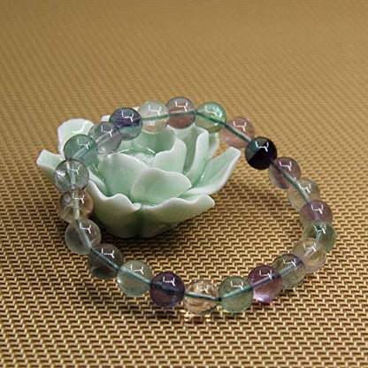 Angelstones Handmade Natural Healing Gemstone 8mm Round Beads Stretch Crystal Bracelet 7 Inch Unisex - color: Clear Green Fluorite