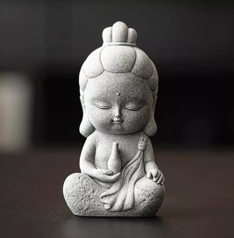 4.7" Sculpture Gifts GuanYin Ornament Simple Home Outdoor Statue Gravel Praying Garden Decoration Grey Craft Guan Yin Statue Handmade Stone Kwan Yin Buddha Meditating Zen Decor Figurine