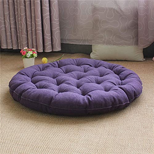 Japanese Round Futon,Large Linen Tatami Floor Pillow,Thicken Tufted Cotton Seat Cushion,Solid Color Floor Cushion,Yoga Meditation Cushion Balcony Outdoor(Size:55x55cm(22x22inch),Color:Purple) - color: Purple, size: 55x55cm(22x22inch)