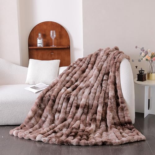 Ultra Soft Throw Blanket 50''x60'', Brown Fluffy Blankets & Throws Faux Fur Blanket for Couch, Bed, Sofa Cozy Plush Warm Thick Velvet Blanket for Women, Men - color: E-brown, size: 50''x60''