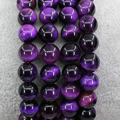 Keleny Gem Semi Precious Gemstones 8mm Natural Stone Round Beads Rock Crystal Jasper Stretch Bracelet 7 Inch Unisex - color: Dyed Purple Tiger Eye