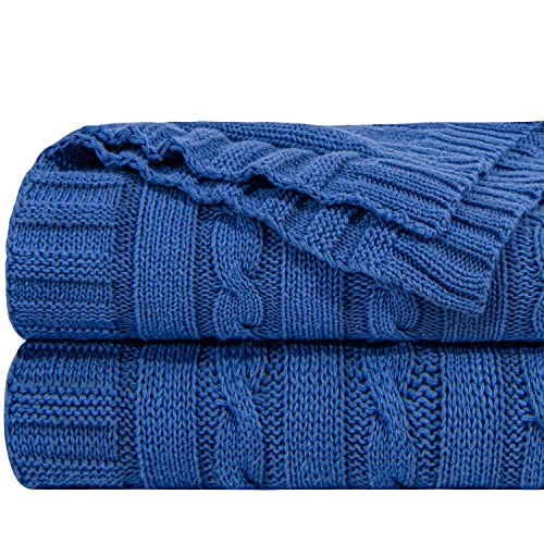 NTBAY 100% Pure Cotton Cable Knit Throw Blanket, Super Soft Warm 51x67 Knitted Throw Blanket for Couch, Sofa, Chair, Bed - Extra Cozy, Machine Washable, Comfortable Home Decor, Cobalt Blue - color: Cobalt Blue, size: Throw(51"x67")