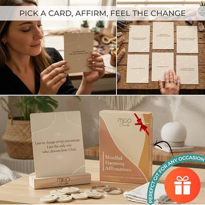 Mindful 60 Positive Affirmation Cards for Women with 10 Inspirational Tokens, 2 Rings & Display Stand, Daily Affirmations for Inspiration & Self Care, Unique Gift Cards for Women and Men