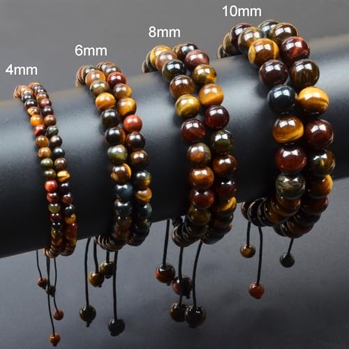 MASSIVE BEADS Handmade Yoga Natural Stone Crystal Healing Power Energy Gifts for Unisex Adult Bracelet Macrame Adjustable - color: 3-Tiger's Eye (Vitality and Abundance), size: 10mm