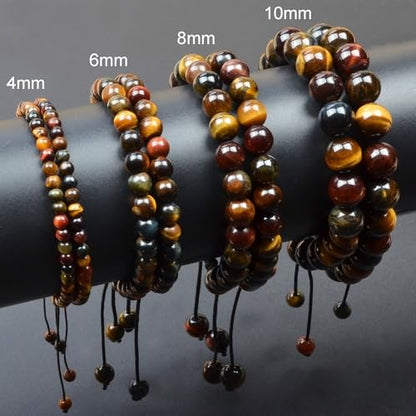 MASSIVE BEADS Handmade Yoga Natural Stone Crystal Healing Power Energy Gifts for Unisex Adult Bracelet Macrame Adjustable - color: 3-Tiger's Eye (Vitality and Abundance), size: 10mm