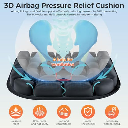 Upgrade Airplane Seat Cushion with No External Air Pump, Inflatable Seat Cushion for Long Flights, Portable Wheelchair Cushions, Adjustable Air Cushion with Non-Skid Bottom Relief Discomfort in Coccyx