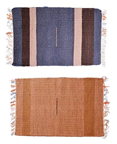 Purpledip Woollen Place Mats Rug: Meditation Prayer Floor Mats (Set of 2)