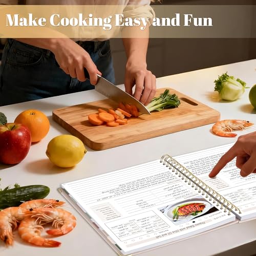 GuassLee Blank Recipe Book to Write in Your Own Recipes, 8.5"x11" Blank Recipe Notebook for 140 Recipes, Personal Cookbook Hardcover Journal with Tabs, Stickers & Pocket, Beige - color: Orange