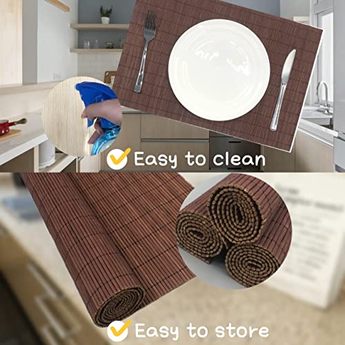 Set of 8 Pcs Bamboo Placemats Sushi Rolling Mat Japanese Style Natural Anti-Slip Bamboo Placemats Washable Heat-Resistant Table Mats for Dining Room and Kitchen（Chocolate） - color: Chocolate, size: Set of 8