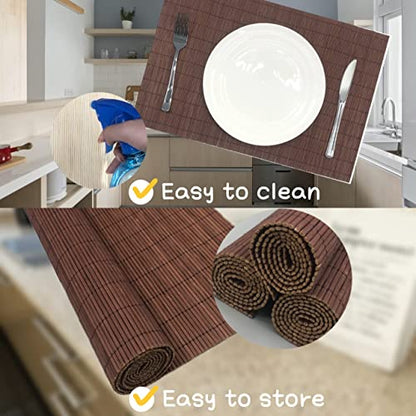 Set of 8 Pcs Bamboo Placemats Sushi Rolling Mat Japanese Style Natural Anti-Slip Bamboo Placemats Washable Heat-Resistant Table Mats for Dining Room and Kitchen（Chocolate） - color: Chocolate, size: Set of 8