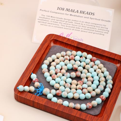 AD Beads 6mm 8mm 108 Prayer Mala Jasper Elastic Bracelet - Handmade Yoga Meditation Healing Power Energy Gifts for Unisex Adult. - color: Agalmatolite (Peace)