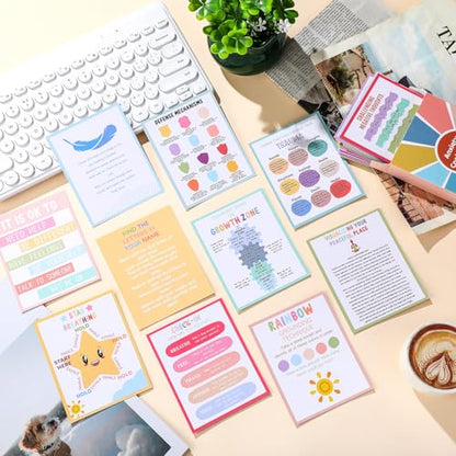 Affrolling 72 Pcs Anxiety Coping Skill Cards 4.7 x 3.7 Inches Social Anxiety Relief & Self Care Flashcard with Color Packaging Box Coping Strategy Therapy Cards for Family University and Office