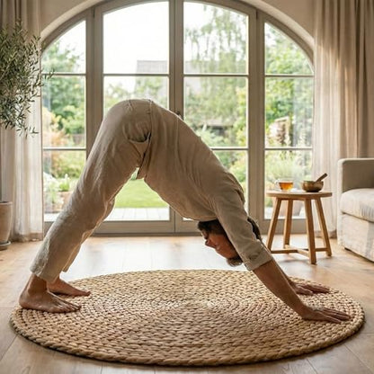 Water Hyacinth Meditation Mat | Non-Slip Exercise & Fitness Mat for Meditation | Natural Rug, Straw Floor Mat for Living Room, Bedroom and More