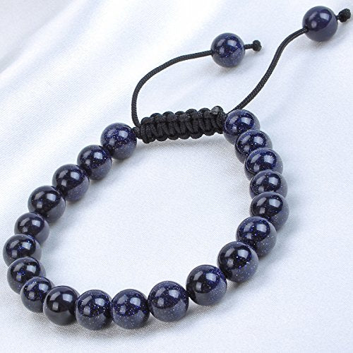 MASSIVE BEADS Natural Healing Power Gemstone Crystal Beads Unisex Adjustable Macrame Bracelets - color: Blue Sand, size: 8mm